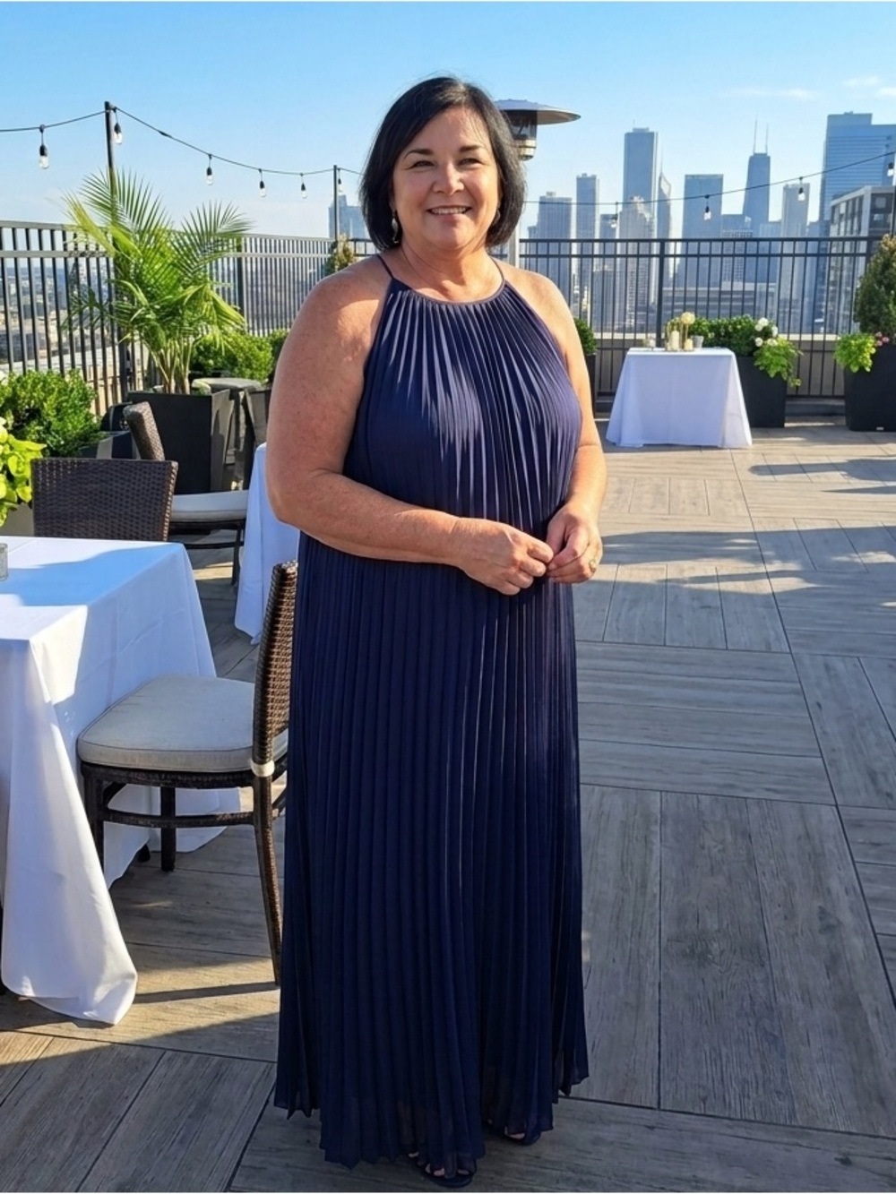 Escada Navy Pleated Halter Maxi Dress US size 14-16 Plus